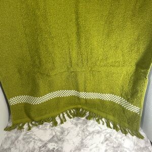 2 for $30 Vintage Green Fringe Bath Towel with Checker Accent